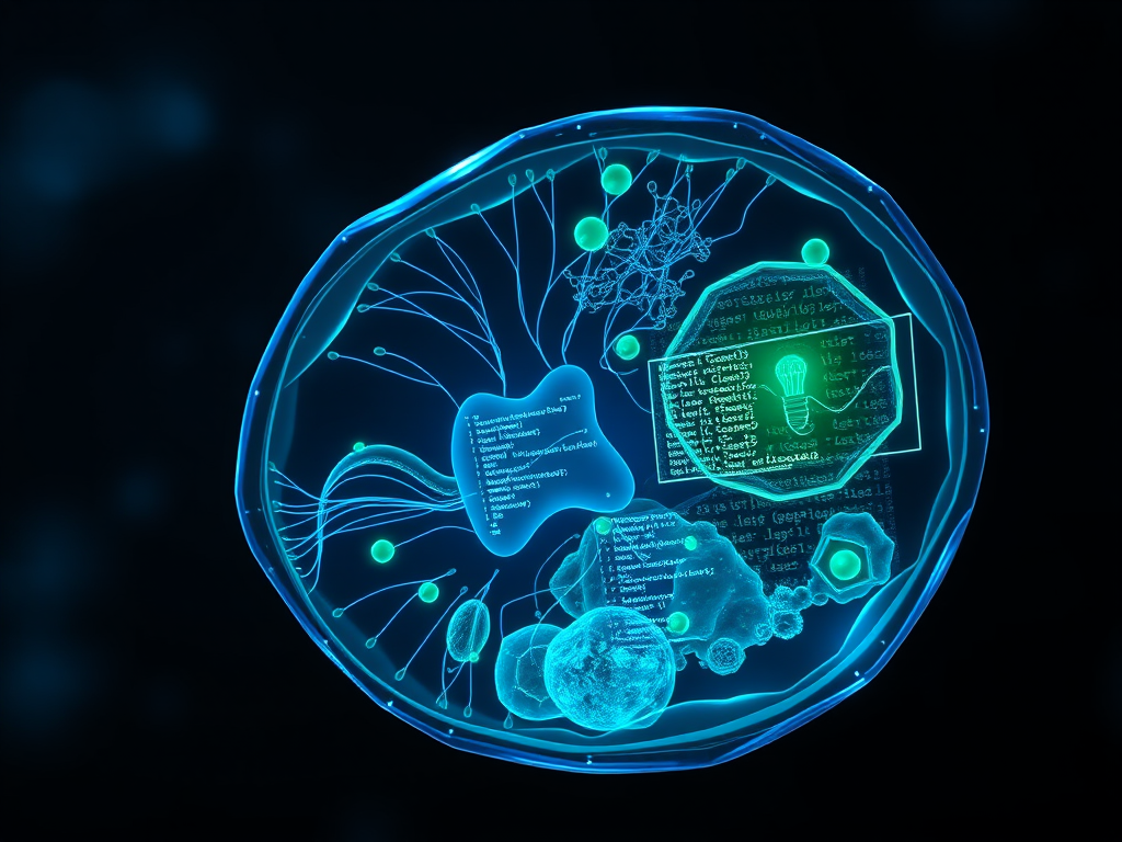 A biological cell with source code organelles